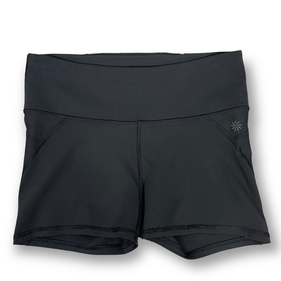 Athleta Black Mini Biker Shorts Mesh Back Pocket Active Gym Run Yoga Tennis Golf - Picture 14 of 14